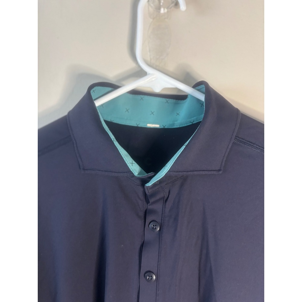 Lululemon Men Golf Polo Shirt Navy Blue Short Sleeve Athleisure Size L - Picture 2 of 4